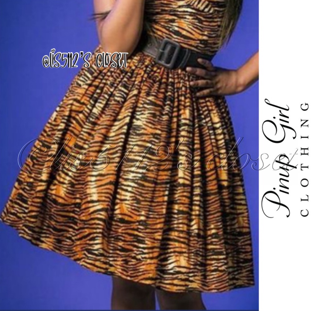 Pinup Couture x Deadly Dames by Micheline Pitt Tiger Print Swing Skirt XS